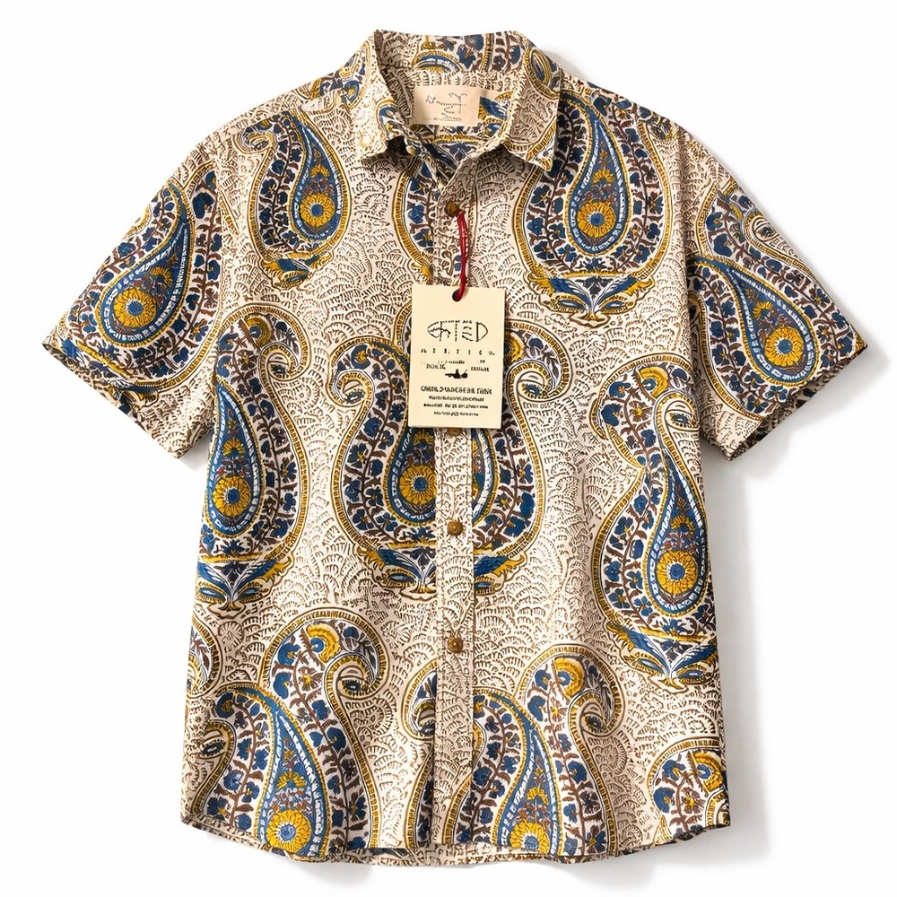 Kardo Henry‎ SS Shirt XL Block Print Paisley 100% Cotton NWT